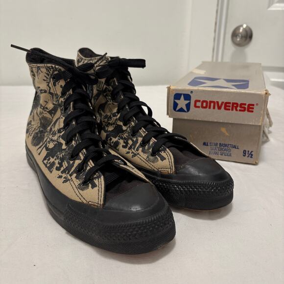 VTG 80\'s Converse All-Star Chuck High Top Made USA Sneakers Khaki Spider 9.5 main image 6
